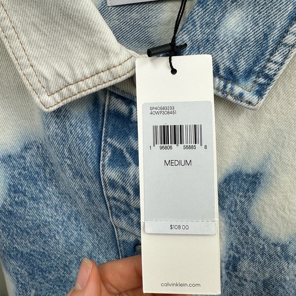 Calvin Klein Blue Big Sky Denim Shirt Jacket Shacket Tie Dye Size M - Picture 6 of 9